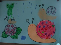 年長　はじき絵「かたつむり」