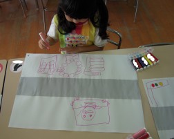 信号や家など描きました